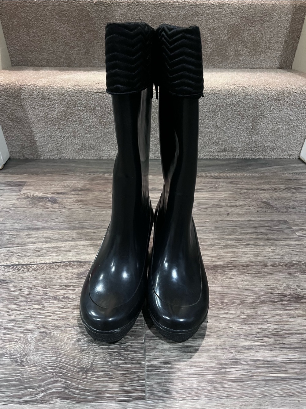 Sperry Top-Sider Women’s Black Tall Rain Boots with Quilted Cuff With 2” Heel